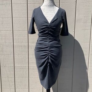 Obakki Wool Ruched Bodycon Dress - Charcoal Gray